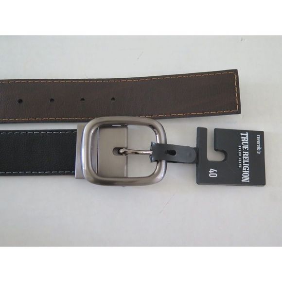 True Religion TR301536 Men Size 40 Black/Brown PU Leather Varis Reversible Belt - Picture 2 of 8